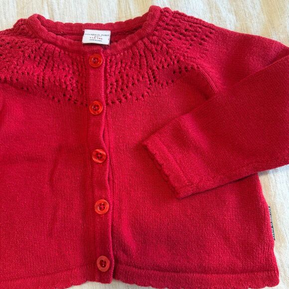 Polarn O. Pyret Baby Girl Red Holiday Cardigan Wool Size 1-1.5 yrs 12-18 months - Picture 1 of 14